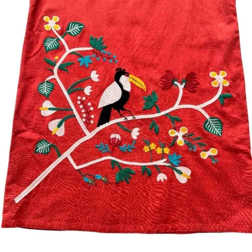 Anthropologie Corey Lynn Calter Toucan jungle red Embroidered Dress Sz Small - Picture 4 of 8